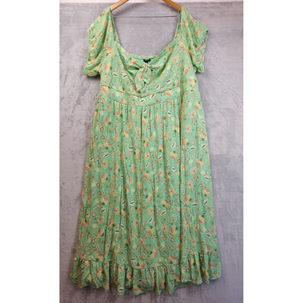 Torrid Womens Green Floral Maxi Dress Plus 4X Square Neck Boho Smock Back Bow